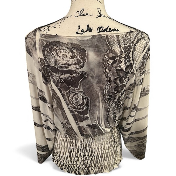 Design Works Rose Print Ruched Blouse - Picture 2 of 5